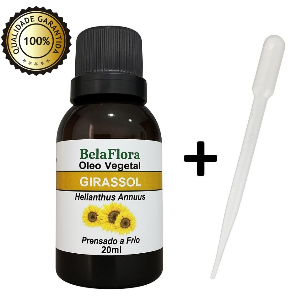 Óleo de Girassol Cicatrizante Puro 20ml 100% natural  Pele Hidratada + Brinde Pipeta Dosadora