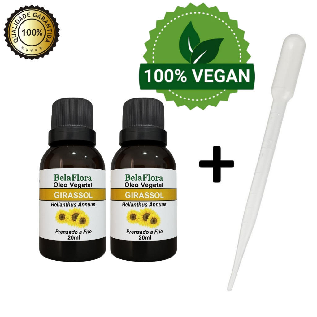 kit 2 Óleo de Girassol Cicatrizante Puro 20ml 100% natural  Pele Hidratada + Brinde Pipeta Dosadora