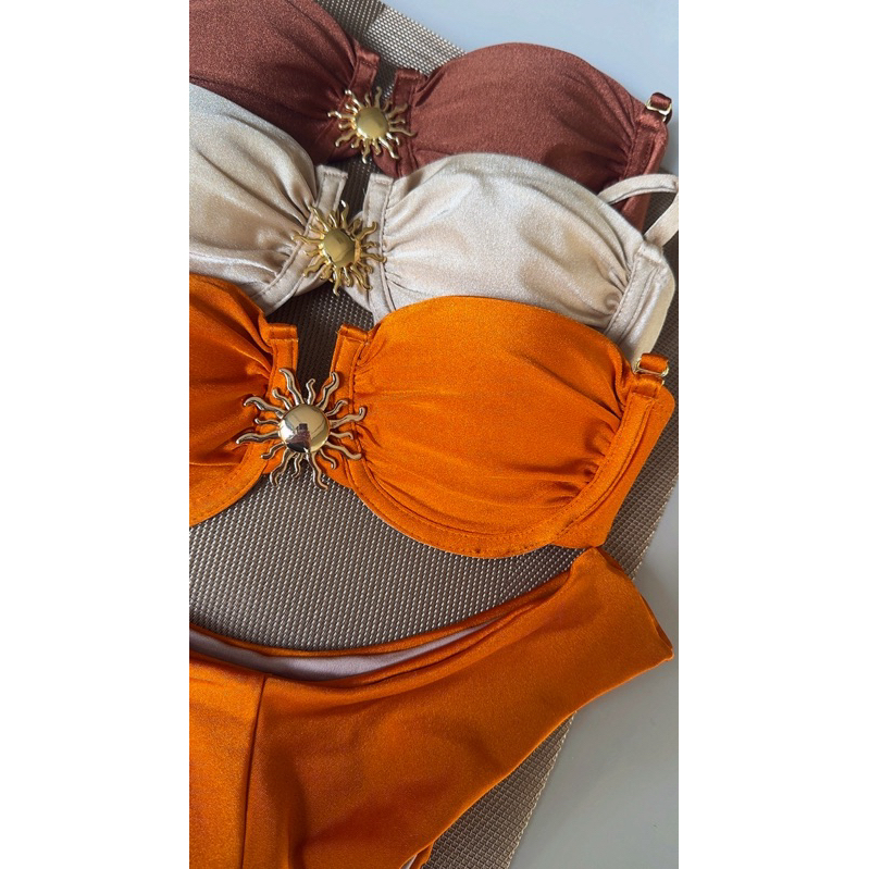 Biquíni meia taça detalhe orgânico luxo sol calcinha asa delta semi fioo em Oferta na Shopee