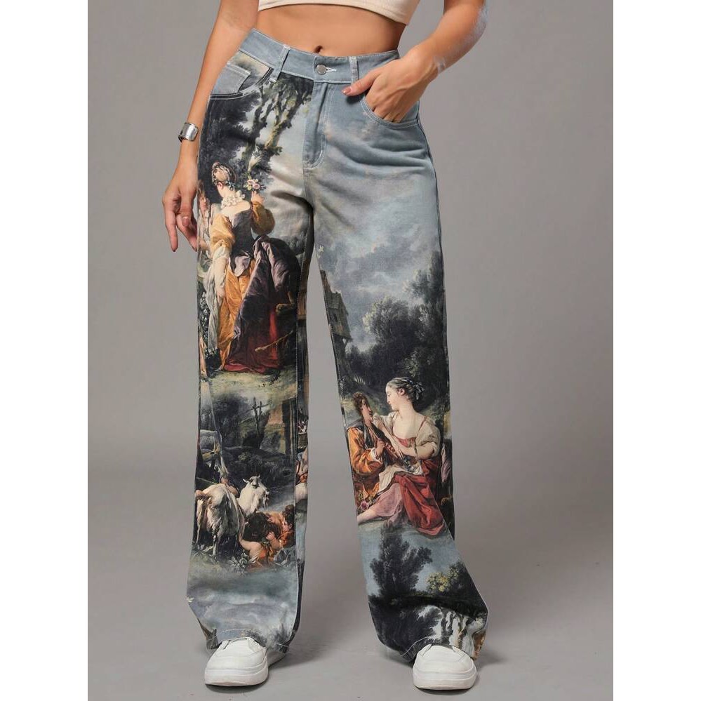 Calça Jeans Estampada em Oferta na Shopee