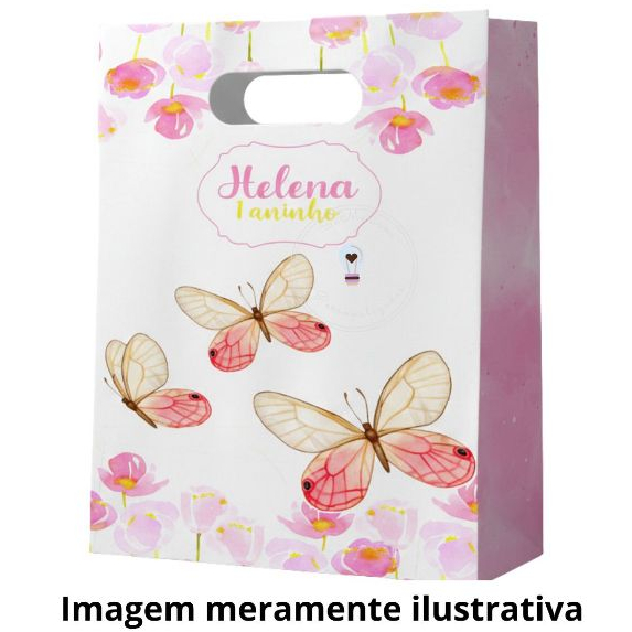 Sacolinha Surpresa Personalizada M - BORBOLETA ROSA Lembrancinha para festa infantil PEGUE E MONTE