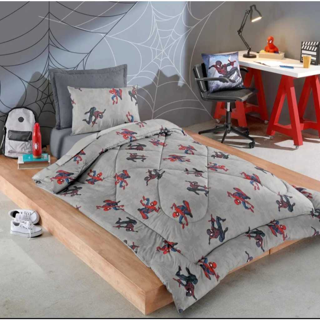 Edredom Solteiro Infantil Personagens Homem Aranha Mickey Hedrons 1,50m x 2,20m