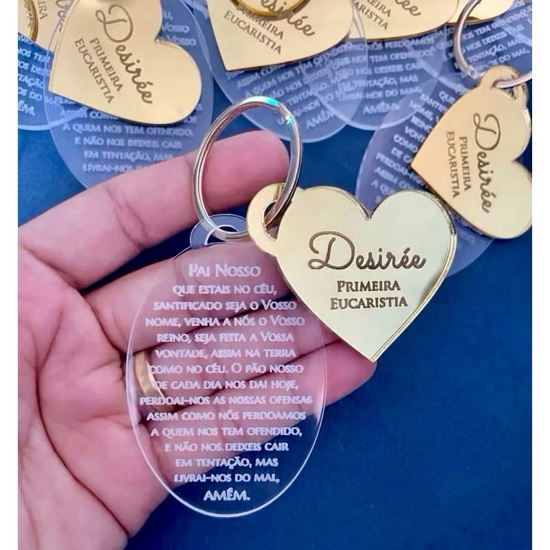 Chaveiros Acrílico Espelhado Personalizado | Lembrancinha Premium para Batizado, Comunhão e Crisma