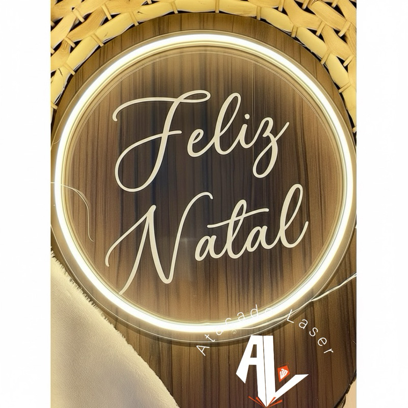 Placa de Acrílico com LED Neon– Feliz Natal e Feliz Ano Novo – Decoração de natal Festas