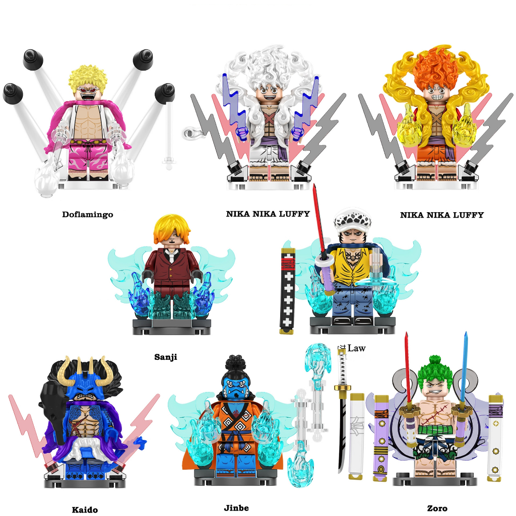 One piece miniaturas de coleção luffy nika doflamingo sanji zoro e jinbe Law minifigure gear 5 em Oferta na Shopee