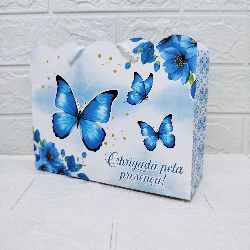 10 sacolas surpresa - tema borboleta azul jardim encantado - embalagens  e lembrancinhas temáticas para aniversário