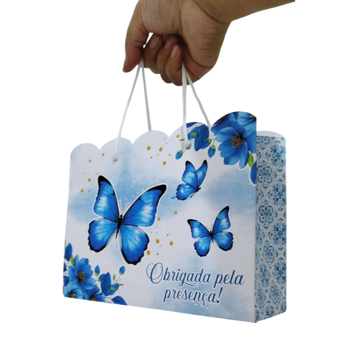 Sacolas surpresa - tema borboleta azul jardim encantado - embalagens  e lembrancinhas temáticas para aniversário