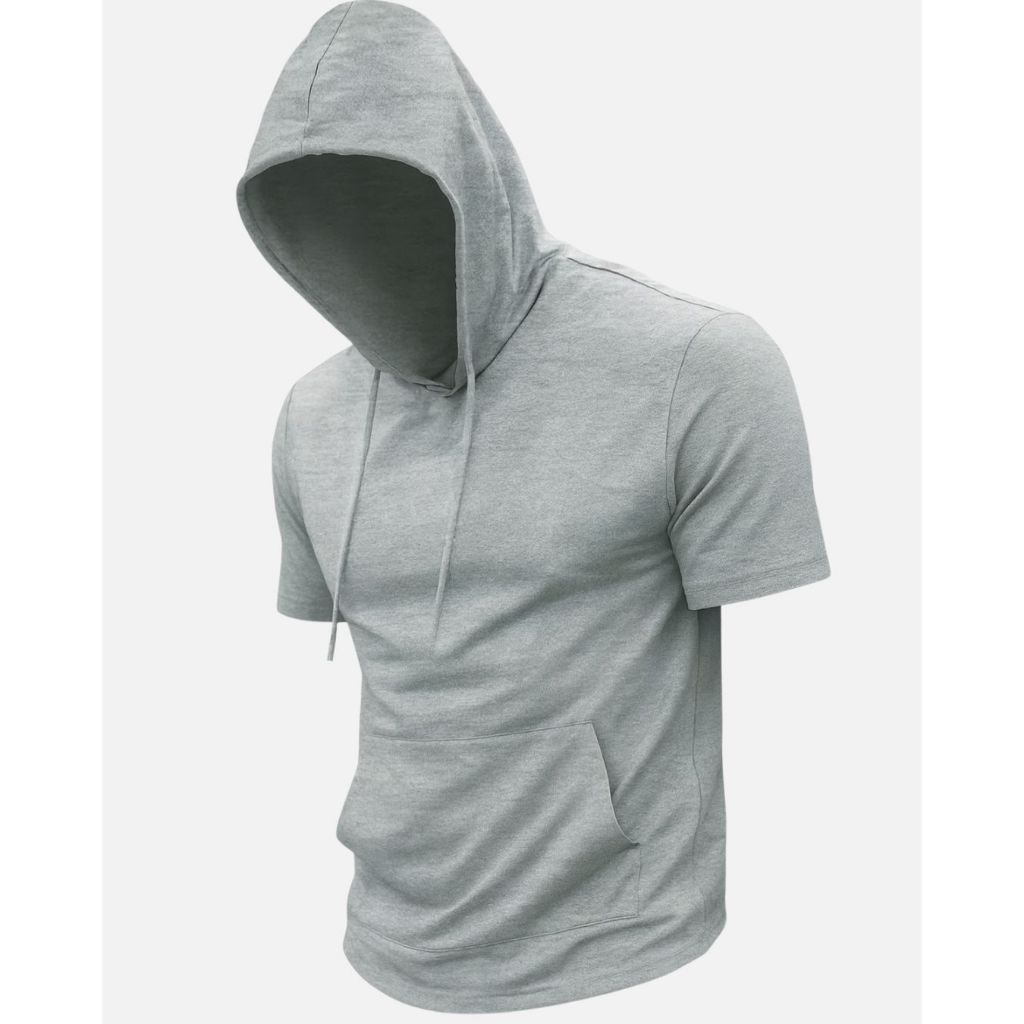 Camiseta com Capuz e Bolso Masculina Manga curta slim Academia Estilosa e Confortável  Dia a Dia