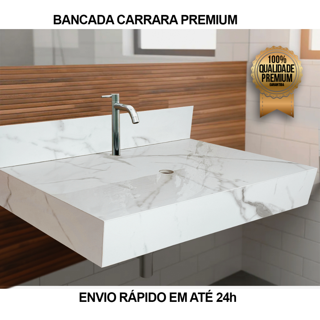 Bancada Porcelanato Polido Carrara Branco 70x40 Banheiro e Lavabo em Oferta na Shopee