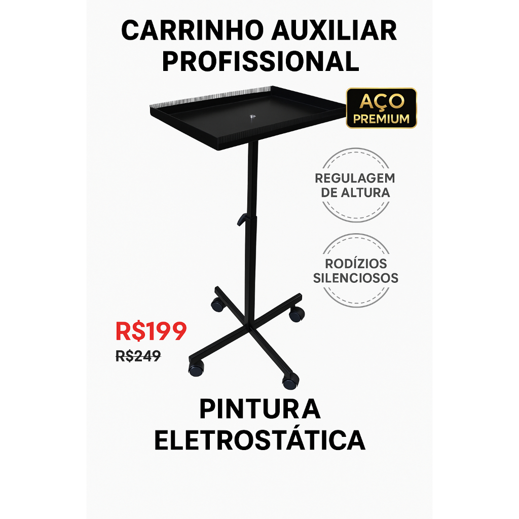 Carrinho Auxiliar Para Coloração Mega Hair Com Regulagem De Altura em Oferta na Shopee
