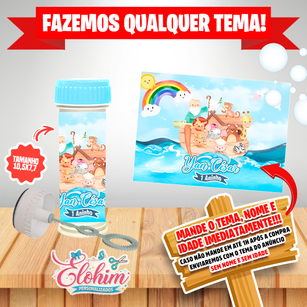 Rótulo Adesivo para personalizar Bolha de Sabão (FAZEMOS QUALQUER TEMA) Arca de noé
