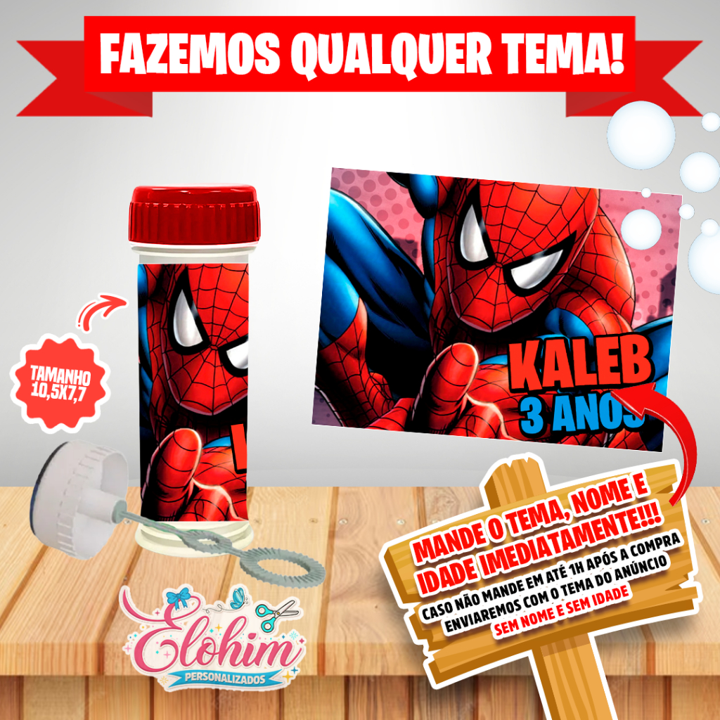 Rótulo Adesivo para personalizar Bolha de Sabão (FAZEMOS QUALQUER TEMA) Homem aranha