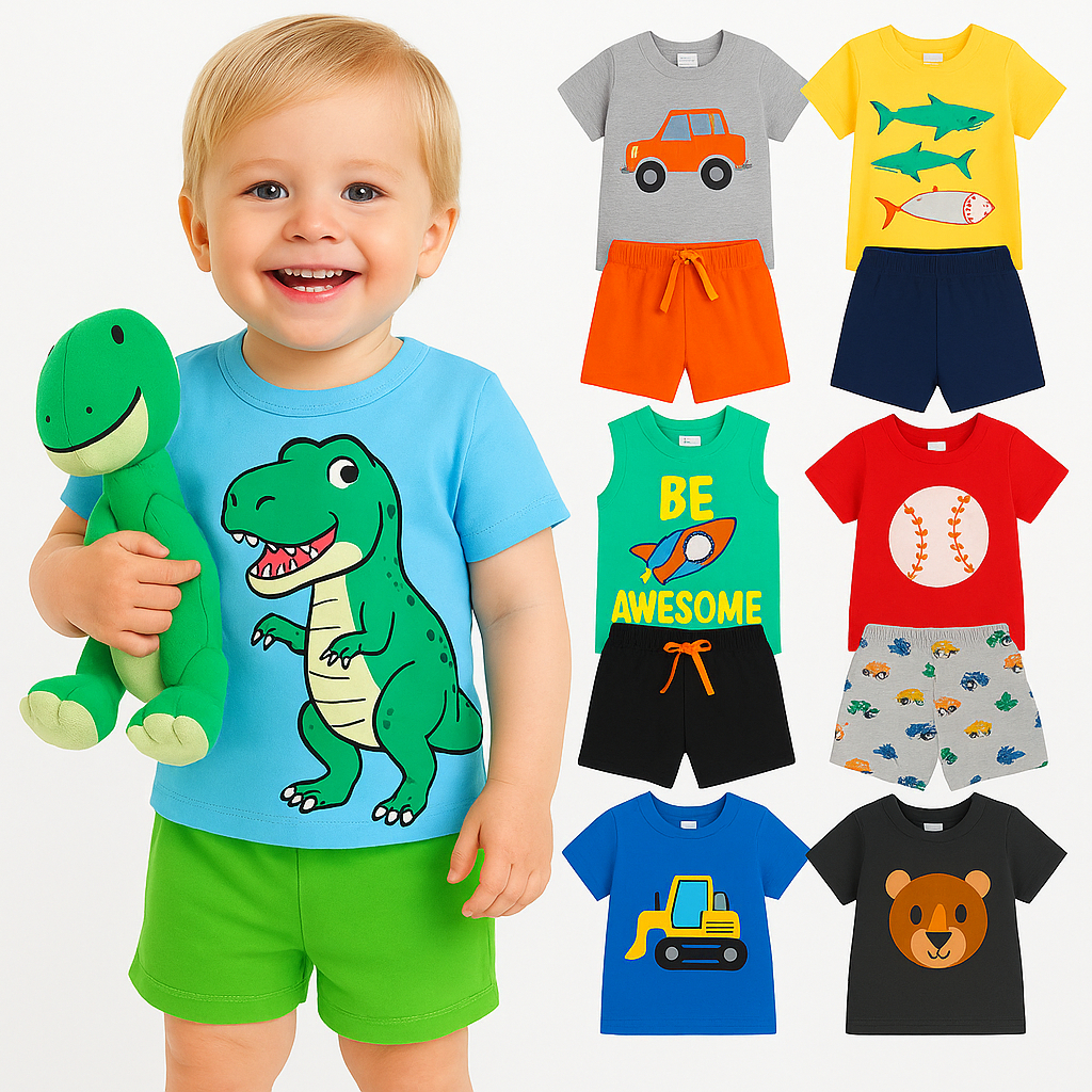 kit 4 peças de Roupa Infantil Masculino - Conjunto Infantil Menino - 2 camisa e 2 bermuda Sortidos