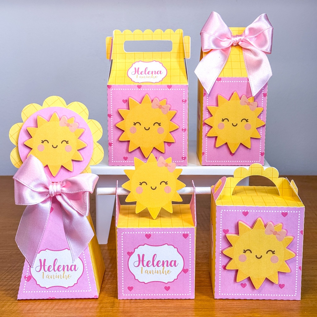 PEGUE E MONTE -  Kit Festa Personalizados RAIO DE SOL MENINA - Lembrancinhas Caixinhas para festa