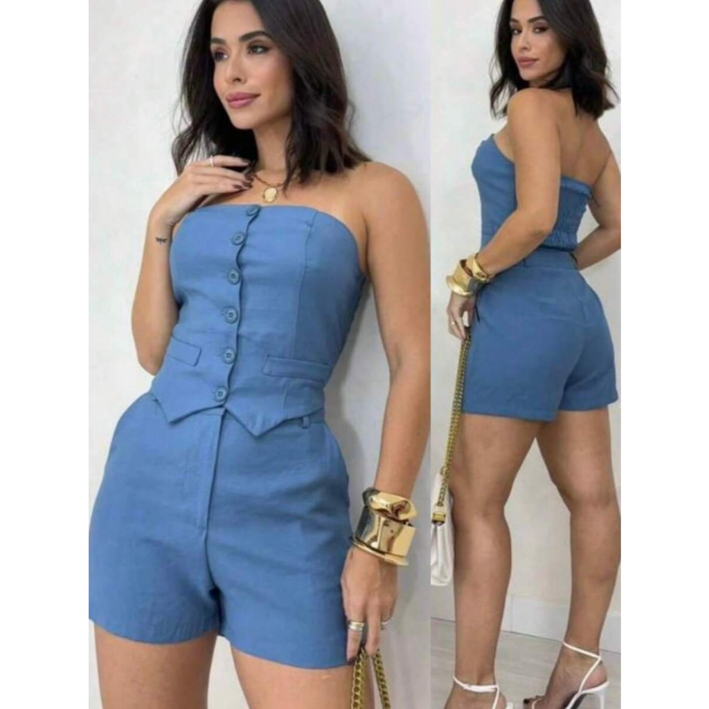 Conjunto Social Tomara que Caia e Short Alfaiataria Feminino