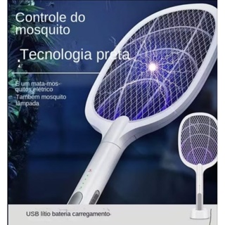 Raquete elétrica Recarregável Tipo C Mata Mosquisto Dengue com Suporte de Mesa em Oferta na Shopee
