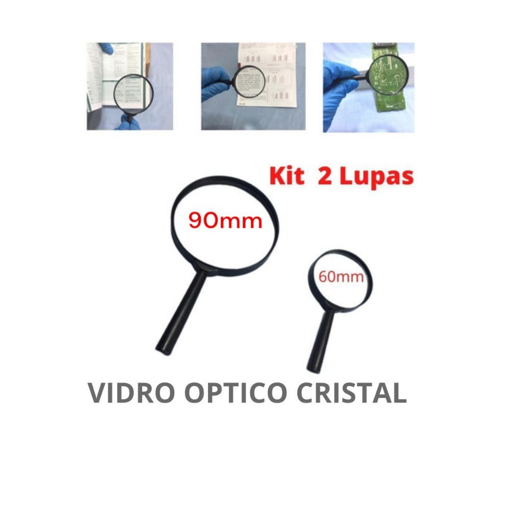 Kit 2 Lupas Mão Lente Aumento Manual 60mm 90mm Vidro Óptico