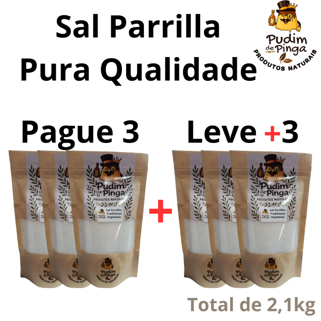Pague 3 Leve 6 Sal de Parrilla 350gr - Total de 2,1kg do Melhor Sal de Parrilha do Pudim