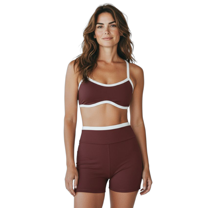 Conjunto Academia Poliamida Premium Top Biquini Duplo Shorts Bolso Laterais Cós duas Cores