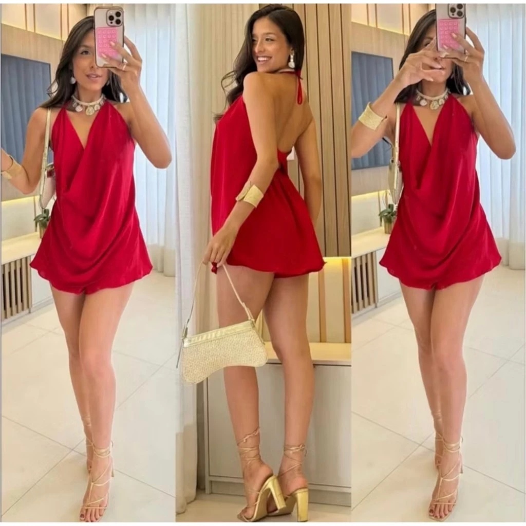 Conjunto Feminino Verão Short Saia Com Blusa Frente Única Decotada Casual Elegante em Oferta na Shopee