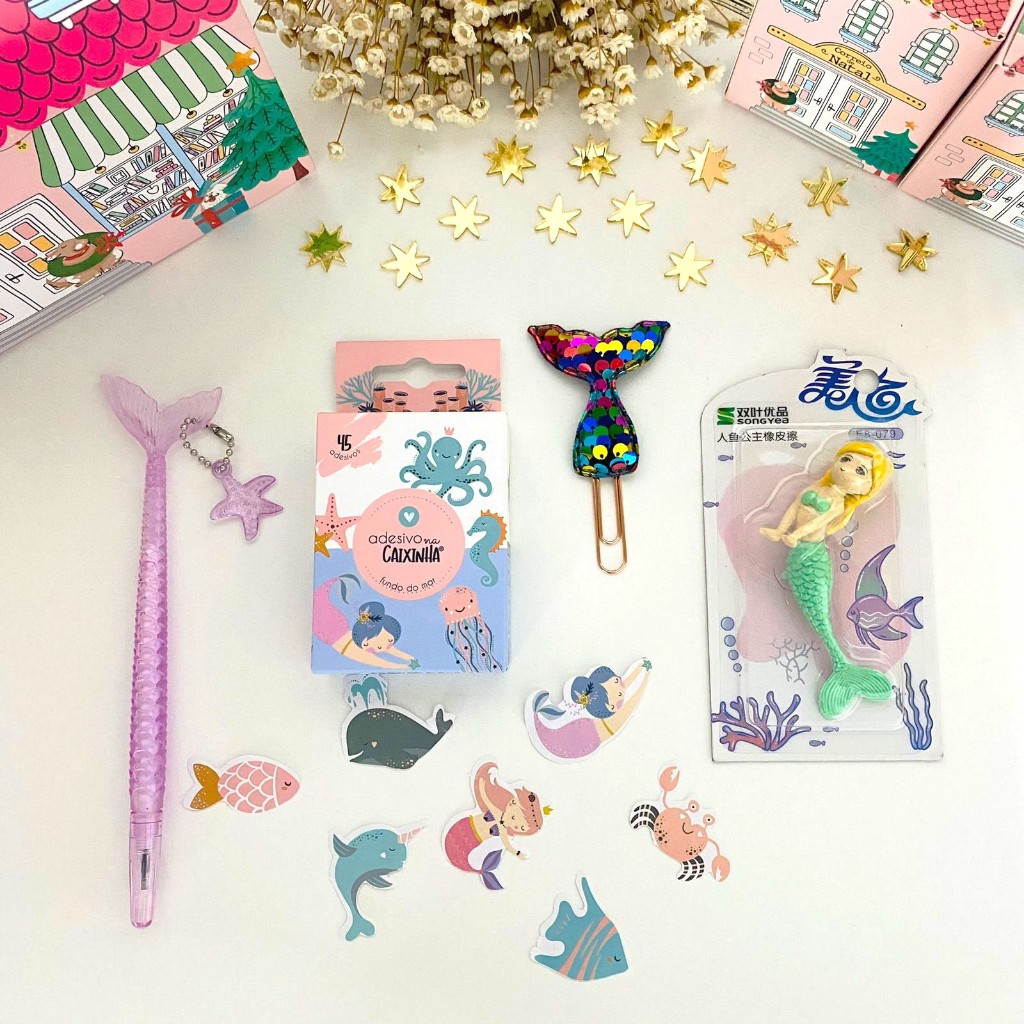 Kit Papelaria Tema Sereia - Kit de Presente Papelaria Fofa Presente Sereia Buendia