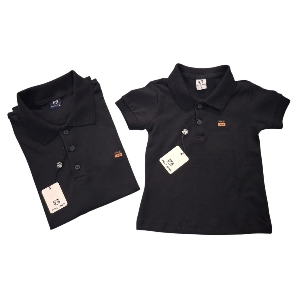 Kit tal pai tal filho camisa polo jhon preta básica suedine