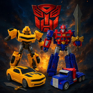 Robô Transformers 2 em 1 Caminhão Optimus e Carro Esportivo Camaro com Espada Brinquedo Infantil