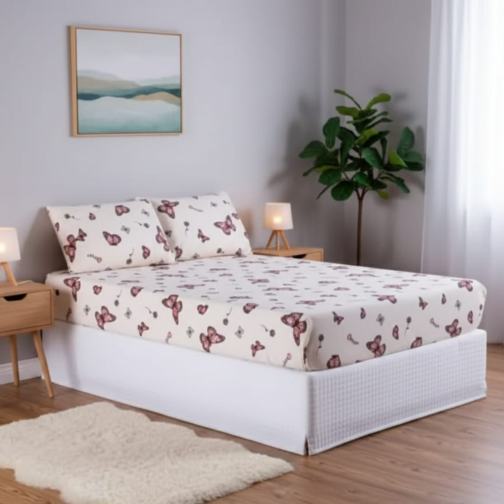 Jogo De Cama Borboleta Estampada Algodão C/ Elástico Cama Solteiro Casal Queen