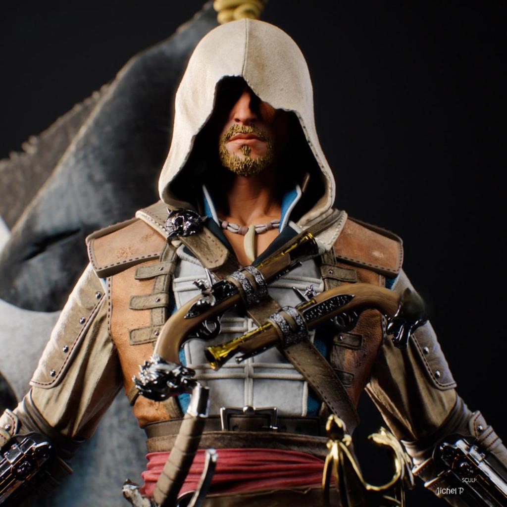 🏴‍☠️ ASSASSINO DOS MARES! Action Figure Edward Kenway - Assassin's Creed - Resina Premium & Pintura à Mão! 🏴‍☠️