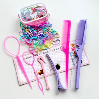 Kit Conjunto de 7 peças para trançar cabelo infantil, incluindo elásticos e cortador de elásticos. em Oferta na Shopee