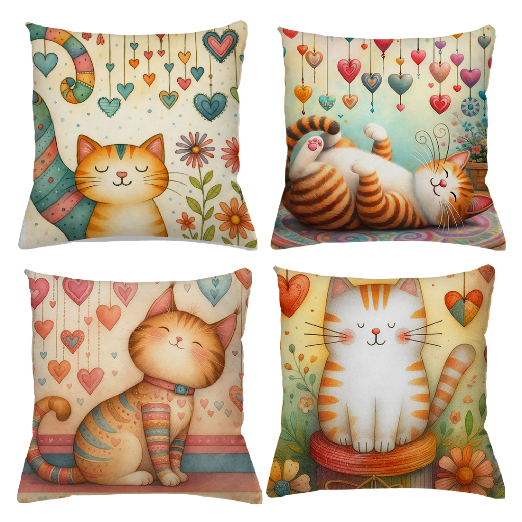 KIT 4 CAPAS DE ALMOFADAS GATINHO FOFO TAMANHO 45X45 em Oferta na Shopee