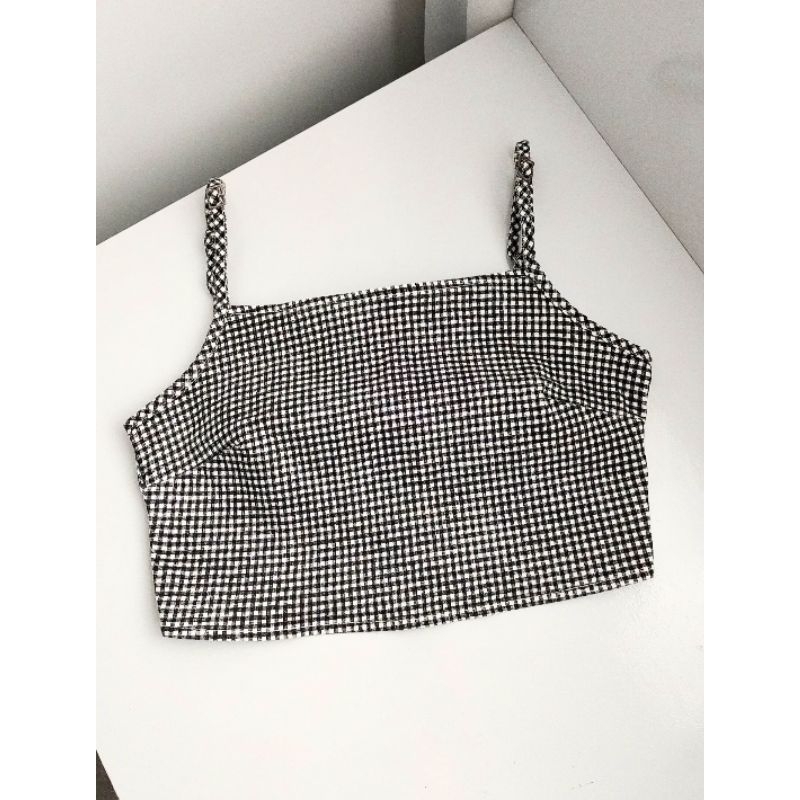 Cropped xadrez vichy preto/branco Lady Rock Tam P • Brechó