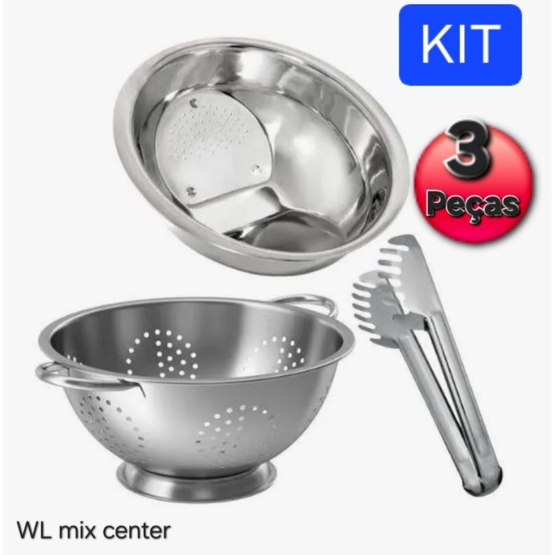 Escorredor de Macarrão + Escorredor de Arroz + Pegador de Massas Multiuso Inox Utensilios de Cozinha