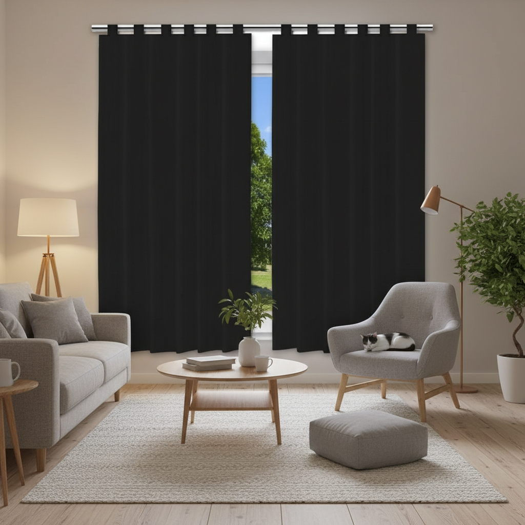 Cortina Blackout Escura 280x280cm Tecido Opaco Bloqueio Luz Privacidade Suporte Varão Preta Decoração