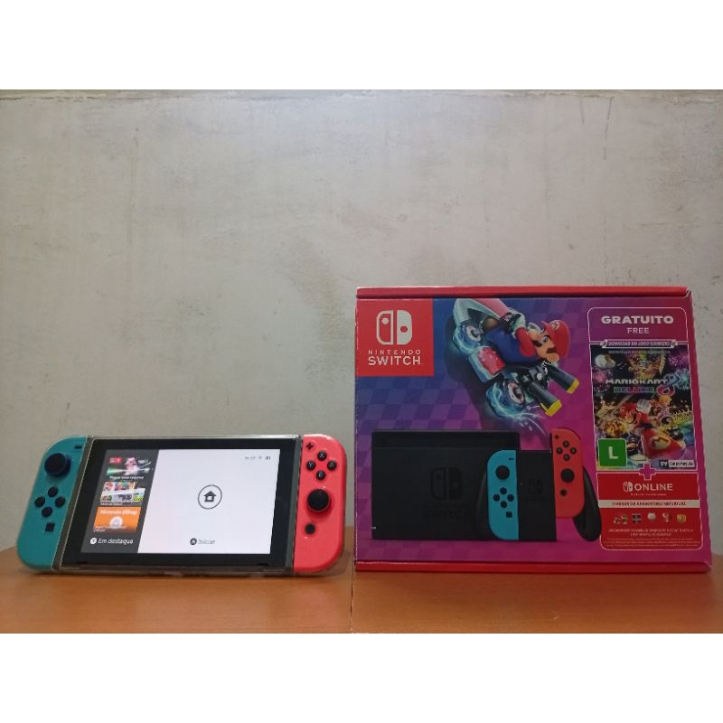 Nintendo Switch V2 Usado Completo Edição Mario Kart 8 Deluxe + Dock + Joy-Con Original