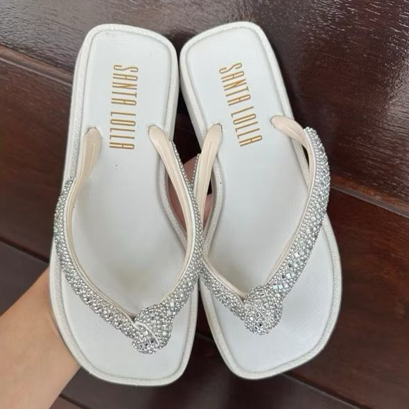 Sandália Rasteira Feminina Com Strass Bico Quadrado Confortável e Elegante Para Dia a Dia