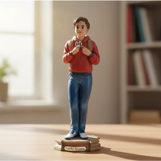 Imagem São Carlo Acutis 15cm Resina, Escultura Religiosa Católica, Padroeiro Jovens Estudantes