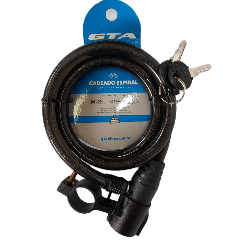 Cadeado bicicleta tranca anti furto 12mm x 1 metro para bike moto cabo aço 12mm 2 chaves e suporte gta em Oferta na Shopee