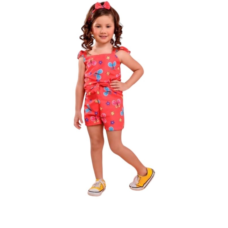 Macaquinho Infantil Feminino estampado + laço Verão | Roupa Bebê Menina Confortável e Fresquinha