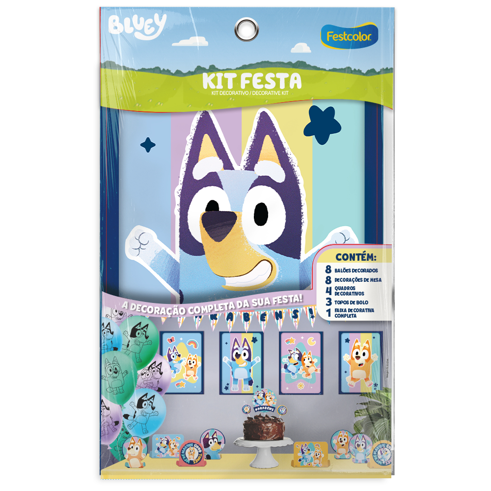 Kit Festa em Casa Bluey Decoração Completa 24 Peças Festcolor - Inspire Sua Festa Loja