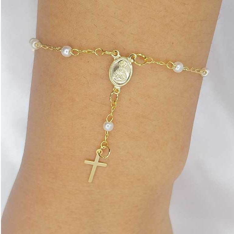 Terço Pulseira De Nossa Senhora Aparecida Folheados A Ouro / Religioso