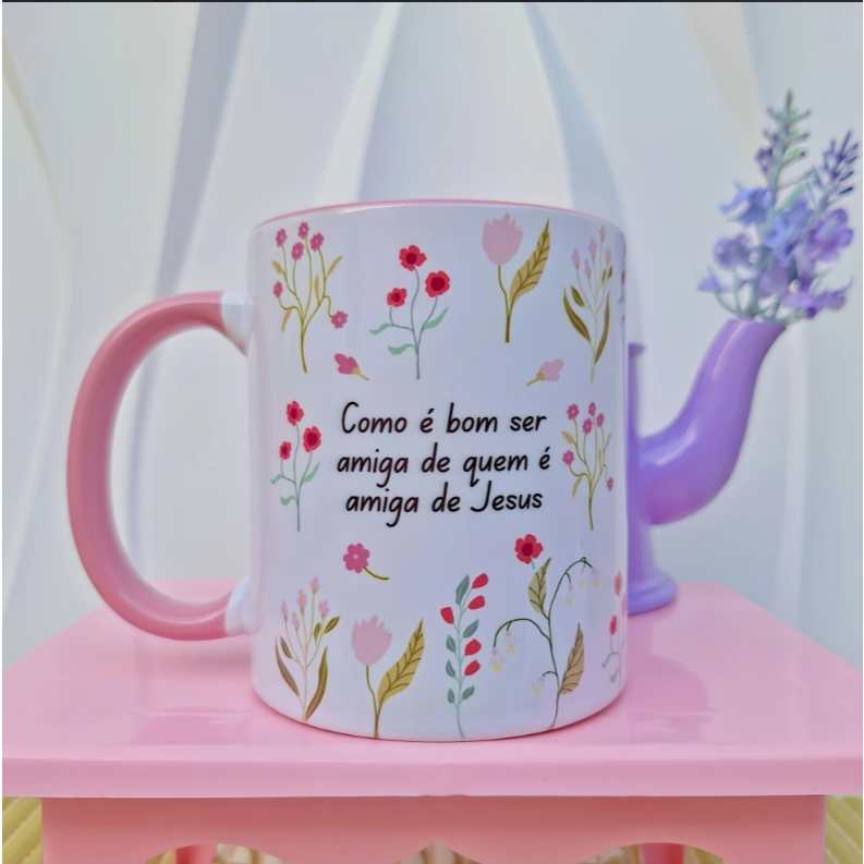 Caneca Unykk Personalizada com Frase Como é bom ser amiga de quem é amiga de Jesus