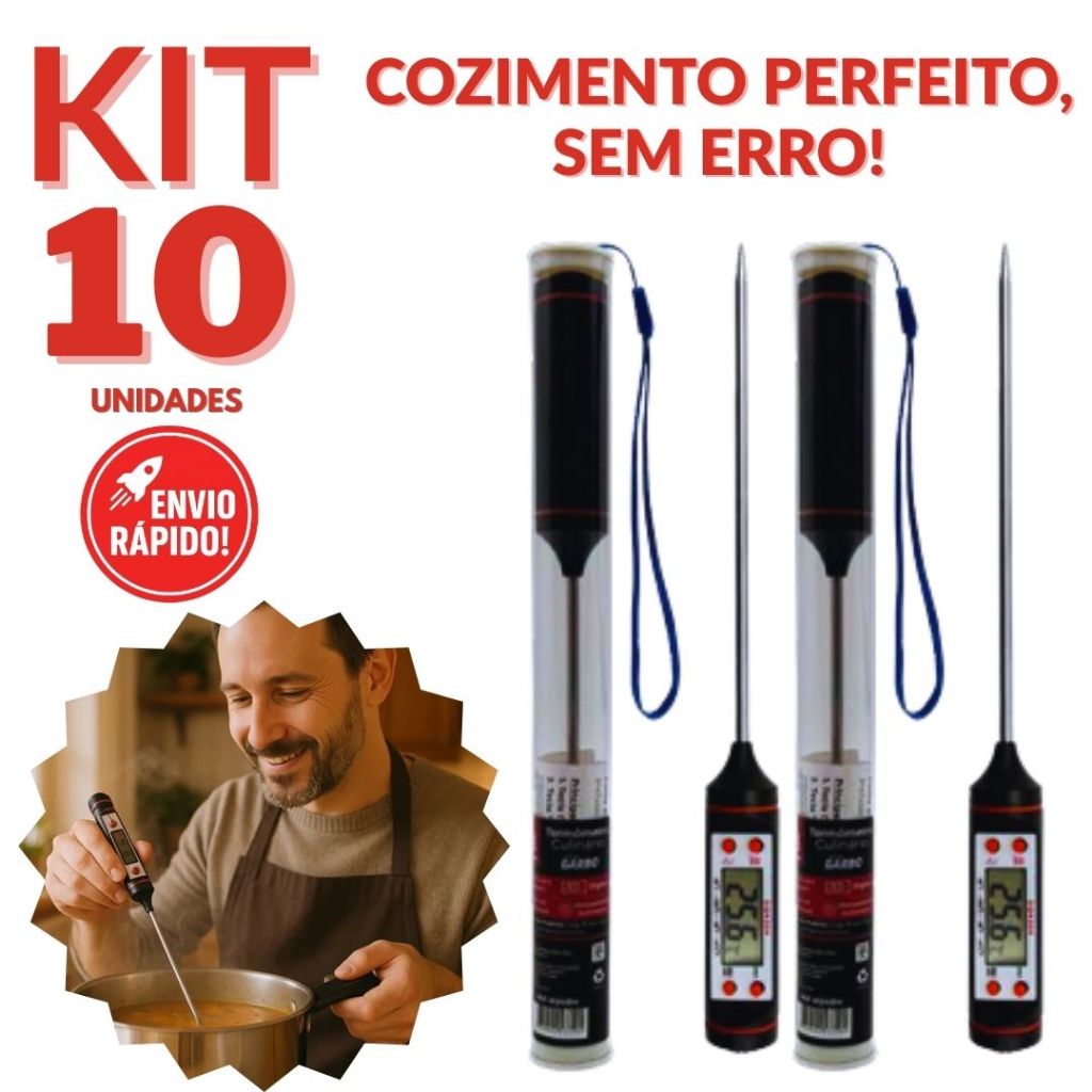 Termômetro Culinário Digital Inox Alta Precisão Carne Churrasco Fritura Doce Chocolate Cozinha Natal