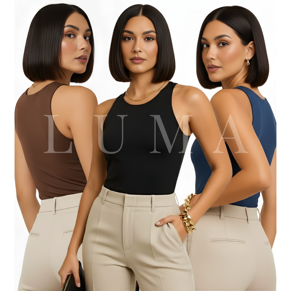 KIT 3 Regatas Casual Basica Suplex Duplo forro frente e costa Blusa Feminina Blogueira Tendencia Zero transparência