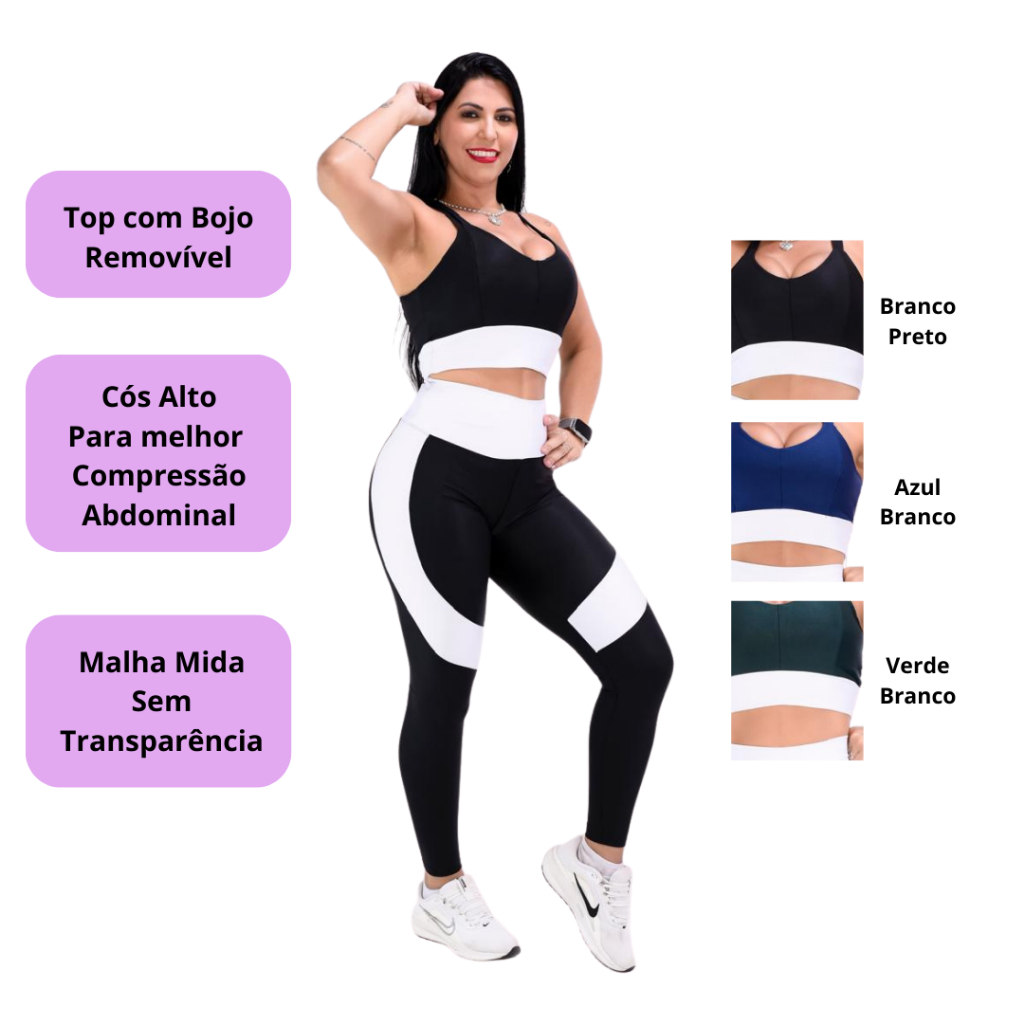 Conjunto Fitness Feminino Academia Legging Sem Transparência Calça Top Conforto Segurança Treino