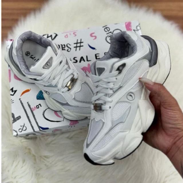 Tênis Feminino Zion Branco Com Cinza Sal e Pimenta Original Tamanhos 34 ao 39. Modelo 2025 em Oferta na Shopee