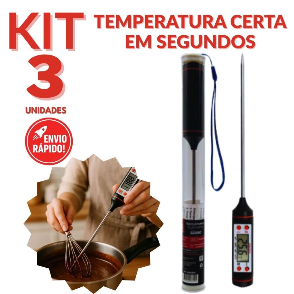 Termômetro Culinário Digital Profissional Leitura Rápida Carne Ponto Churrasco Doces Fritura Calda