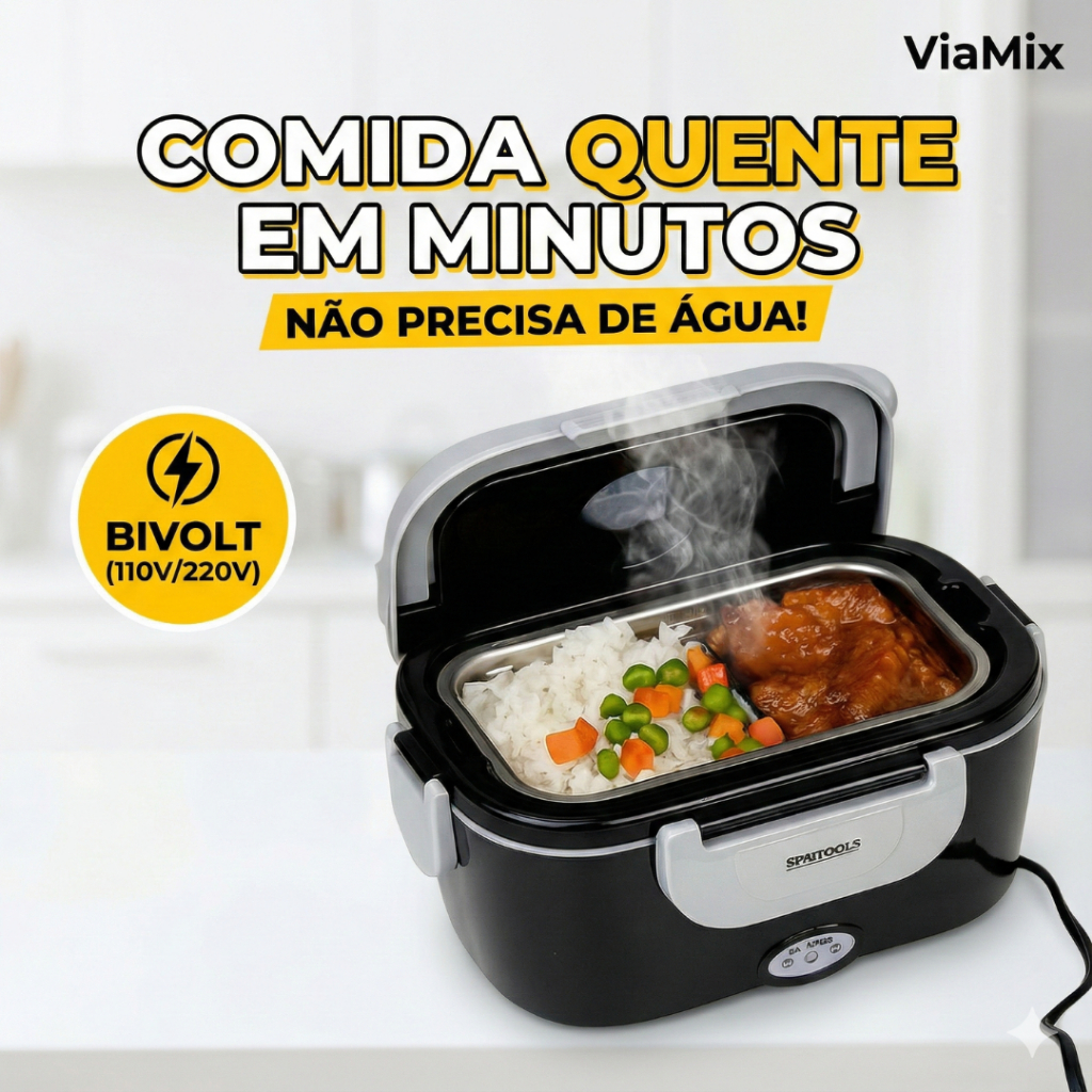 Marmita Elétrica Bivolt Automática 1.5L - Aquecedor De Comida Portátil Sem Água Refeições e Lanches Quentes