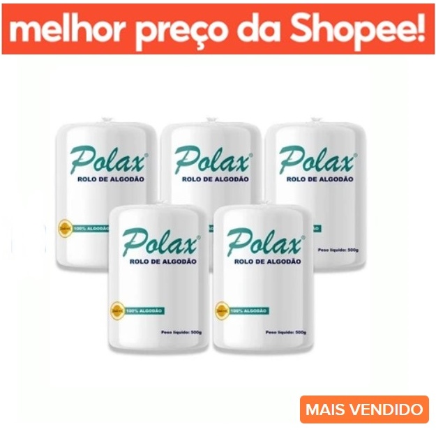 KIT COM 1 ATÉ 4 PACOTES ALGODAO POLAX ROLO - 500G em Oferta na Shopee
