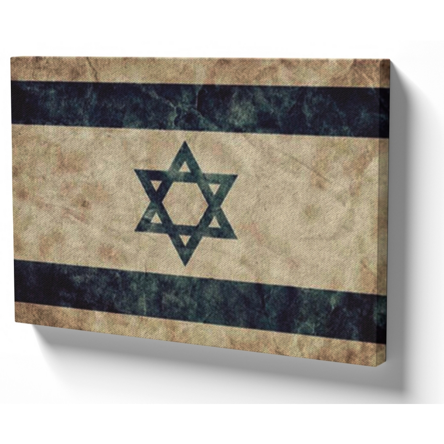 Quadro luxo tela 50x70 estrutura madeira bandeira Israel pergaminho